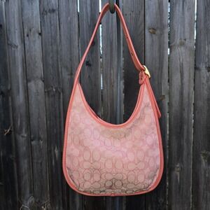 Coach Ergo Shoulder Bag Pink Signature Jacquard Leather Hobo C2588 Medium Size